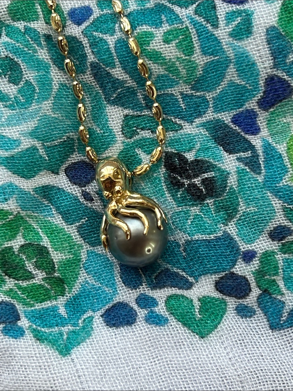 14k Gold Octopus Pendant Tahitian Pearl - Picture 4 of 6